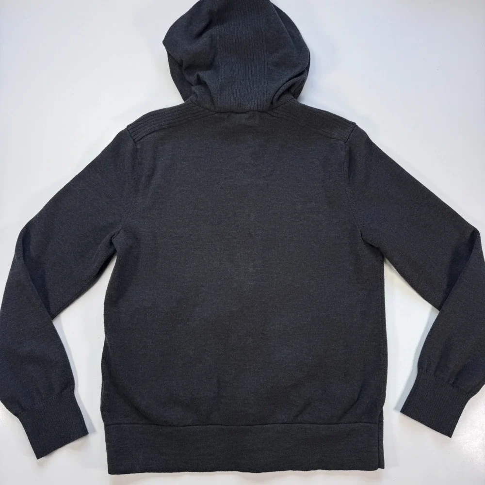 BANANA REPUBLIC Full Zip Hooded Military Sweater Jacket Mens Small Gray Knit